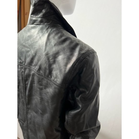 Tommy Hilfiger Mens Faux Leather Jacket Coat Black Waist Length Collared L - Picture 7 of 12